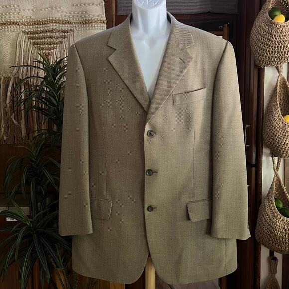 Vintage John W. Nordstrom REDA Blazer 46 Tan Wool Basketweave Sport Coat Italy - Picture 1 of 15